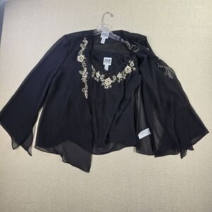 R&M Richards 2 Piece Blouse Set Women’s Size 18 Black Embroidered Formal